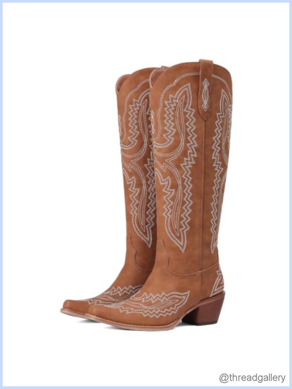 Women Knee High Cowboy Boots Embroidered Chunky Block Heel Western Boots